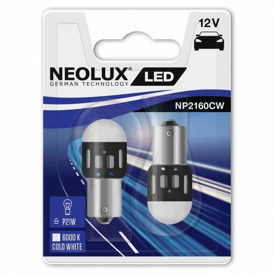 Neolux LED 12V 1,2W BA15S NP2160 duoblister 6000K jasná biela